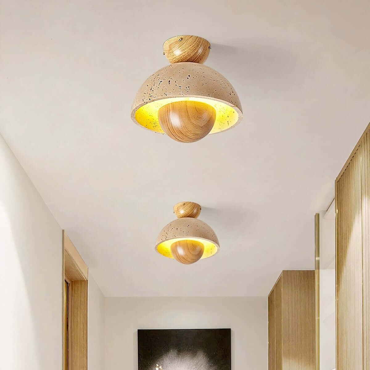 Small Inverted Light Inverted Ceiling Lamp – Travertine & Wood, Medieval Simplicity Light ...